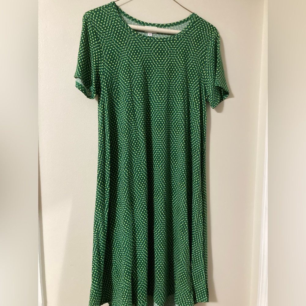 Green patterned Lularoe carly style dress size XS